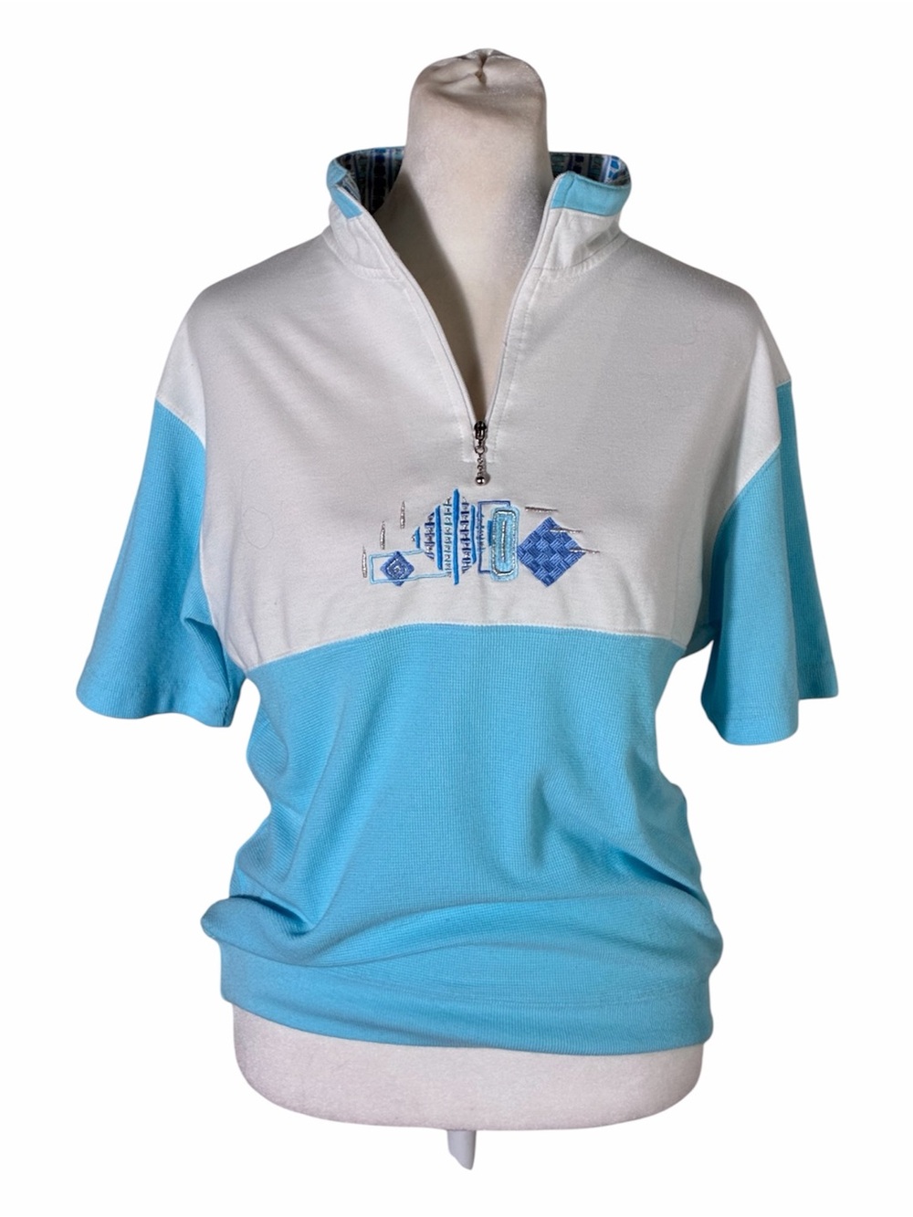 Blast Petites vintage embroidered color block 1/4 zip knit top Sz SP